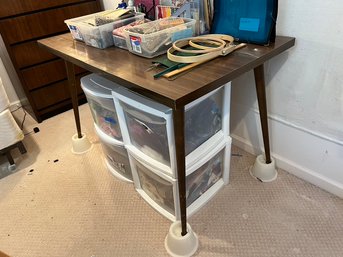 Vintage 50's Kitchen Table Turned Into Work Table With Laminated Surface & 12' Insert