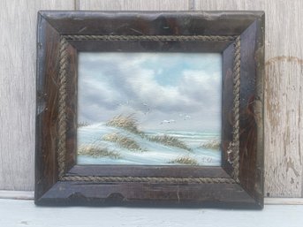 VINTAGE OIL PAINTING SEASCAPE W/SEAGULLS FRAMED ART P. EDWARDS SIGNED