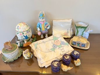 Easter Lot With Extra, Cutwork Tablecloth With Napkins,