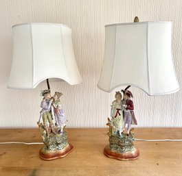 Pair Of Vintage Porcelain Figurine Lamps