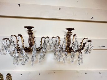 Pair Of Brass And Crystal Wall Sconces