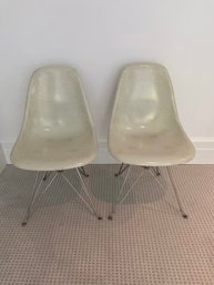 A Pair Of Case Study Furniture Fiberglass Shell Side Chairs With Eiffel Bases, Natural ( Retail $780 )