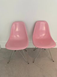 A Pair Of Case Study Furniture Fiberglass Shell Side Chairs With Eiffel Bases, Pink ( Retail $780 )