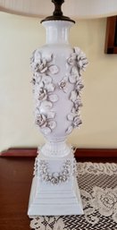 Blanc De Chenne Lamp Festooned With Rose Garland And Swag, Capidimonte Style, Porcelain