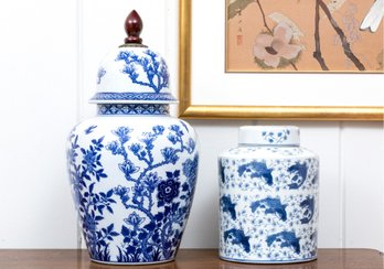 Two Chinese Blue And White Porcelain Lidded Jars