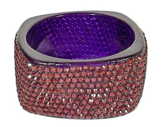 Purple  Plastic Wide Rhinestone Bangle Bracelet