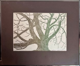 Elegant Large Framed Art Print Of A Tree, Signed