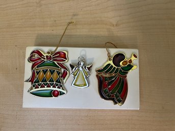 2 Stained Glass Christmas Ornaments & Stained Glass Angle Pin