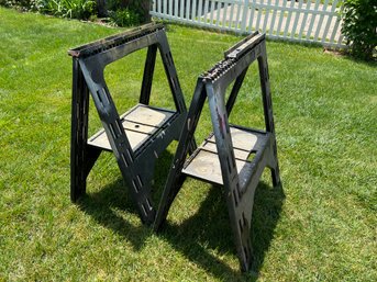 Pair Of Black Plastic Folding Sawhorses