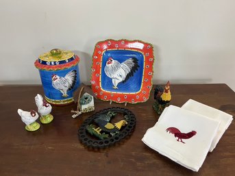 Rooster Plate, Cookie Jar,  Salt & Pepper Shaker, Trivet, Hand Towels & Decor