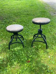 Pair Of Industrial Swivel-adjustable Stools