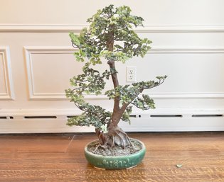 Decorative Faux Bonsai Tree In A Green Pottery Planter