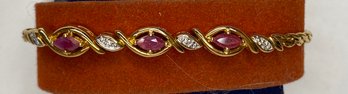 Bracelet 925 Sterling With Gold Wash - Synthetic Pink Gemstones - Locking Clasp - 7 Inches Long