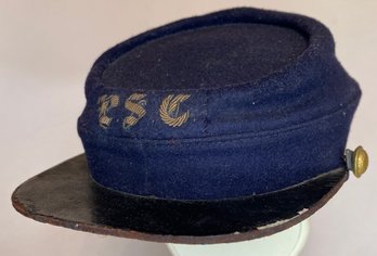 Old Antique 19th C - Boys Military Academy School Uniform Cap Hat - PSC - Blue Wool - Possibly Civil War Era