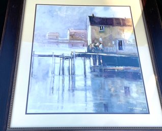 Handsomely Framed And Matted  ' NEW ENGLAND MOOD'  By TED GOERSCHNER - COUNTRY FISHING DOCKS