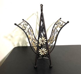 Metal Magazine Rack With White Flower Embellishments