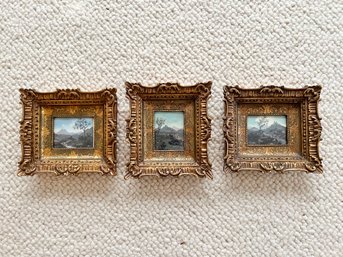 Trio Of Fiammingo Paesaggio Gold Framed Diminutive Acrylics