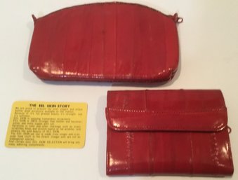 Bright Red EEL Skin Wallet & Petite Purse.