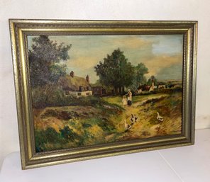 Vintage Farm Scene Oil On Canvas Signed Trestman