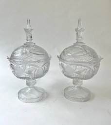 Vintage Crystal Pedestaled Lidded Candy Dishes