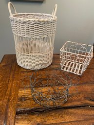 Iron Baskets With Wicker Handled Basket