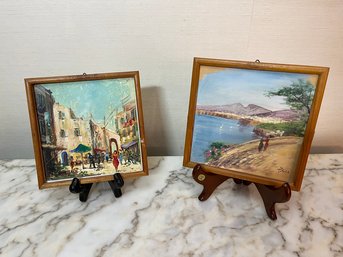 Framed Vintage Paintings One On Tile The Other On Board