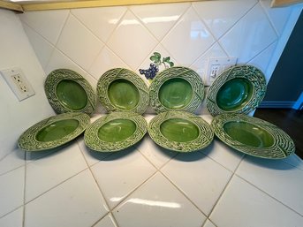 Acorn Oak Leaf Majolica Bowls, 8 Matching, No Heat Marks, Very Good Condition