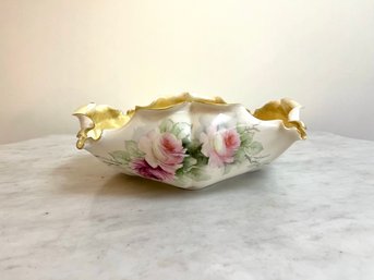 Vintage Floral Belleek Ruffled Edge Bowl