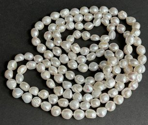 Vintage LONG  62' White Fresh Water Strand Of Pearls On Rope Gemologist Verified