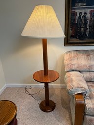 Wooden Table & Attached Floor Lamp