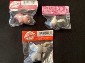 Three Miniature Japanese Puzzle Erasers Kawaii Iwako Sealed Packages