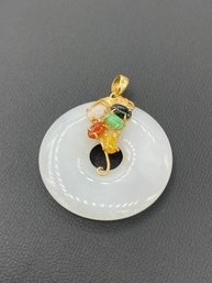 Multi Colored Jade Pendant Set In 14k Yellow Gold