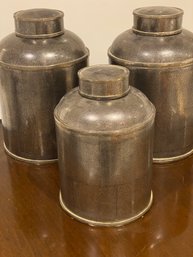 Set Three Lillian August Silver Shagreen Jars By Tozai