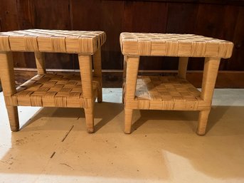 Pair Of Wicker Footstool Or End Tables