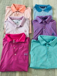 Set Of Six Mens Stripe Knit Golf Shirts Size: L
