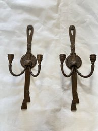 Pair Of Bronzed Metal Wall Candelabras