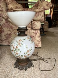 Hinks's Quality Duplex  Antique With Wonderful Flower Design On The White Circle Boll Base And Lights On