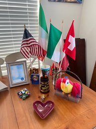 Lot Of Fun Mugs, Flags, Very Quiet Bird, And Misc.