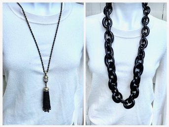 Two Costume Necklaces - One Black/ Rhinstone Tassel And One Lucite Links