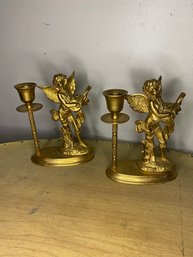 Pair Of Brass Nymph Candlesticks