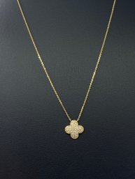 14k Yellow Gold Diamond Pave Clover Necklace