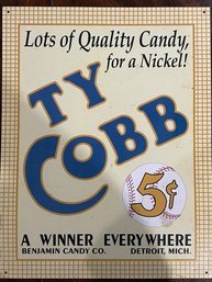 Vintage Metal Advertising Sign.  Ty Cobb Benjamin Candy Co. Sign.    Sign Is 13' X 16'