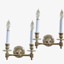 A Pair Of Visual Comfort Polished Nickel Double Sconces