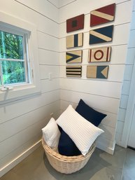 Pool House Decor! Coastal Wood Painted Nautical Flags & Pillow Group