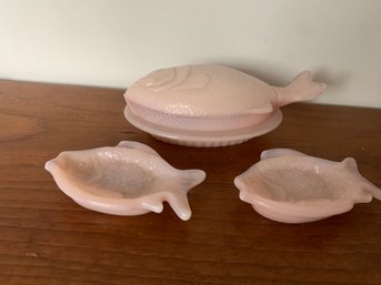 Lovely Group Of Pink Glass Fish Dishes