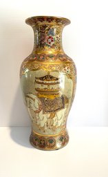 Satsuma Style Gold Hand Painted Elephant And Florals Porcelain  Vase