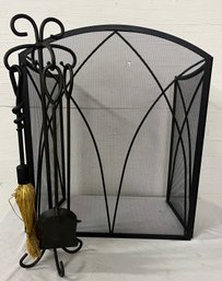 Metal Fireplace Screen And Tools