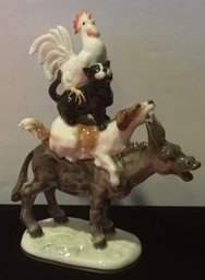 Hutschenreuther, Kunstabteilung, Donkey, Dogs & Rooster Figurine