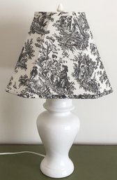 White Ceramic Lamp, Black & White Toile Shade