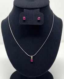 Vintage Ruby And Sterling Silver Necklace And Earrings